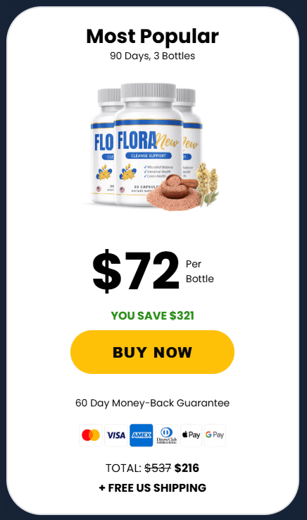 Flora New 3 bottle pack. 72 per bottle. Free shipping. 60 day guarantee.